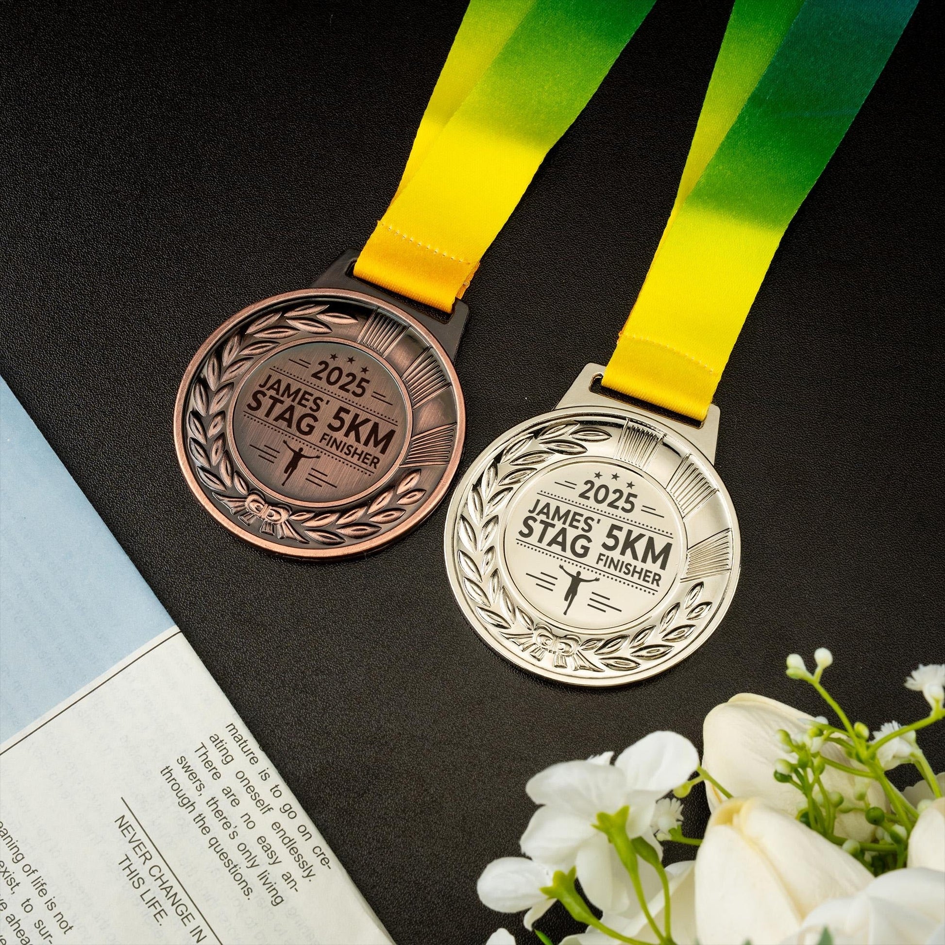 Beautiful Personalized Marathon Running Medal created for finisher medal collections and special gift ideas for runners  