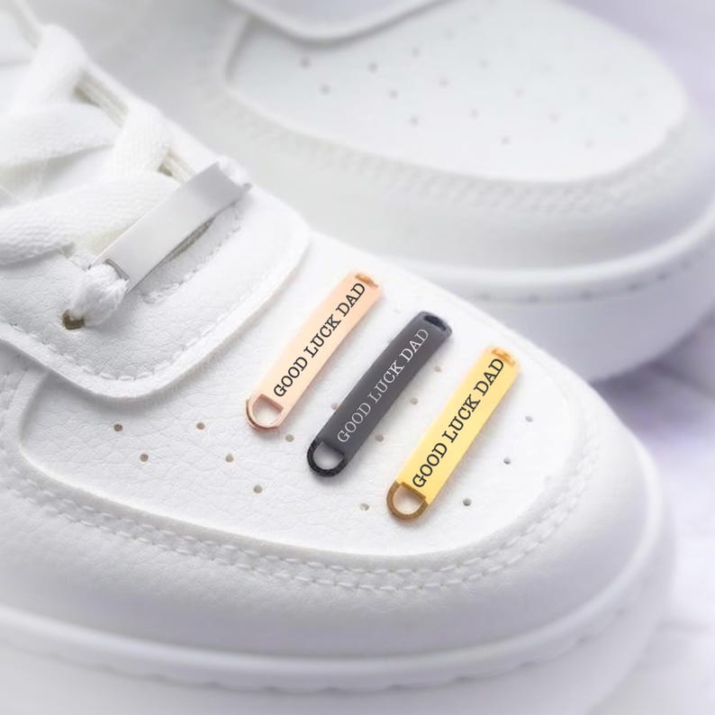 Best tags for running shoes and gifts for the male runner, a durable stainless steel shoe tag with custom text.