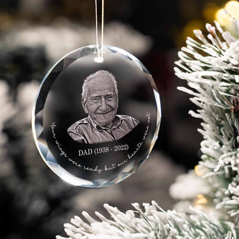 Personalized Memorial Glass Ornament highlighted as sympathy gifts for loss of father