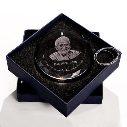 Stylish Personalized Memorial Glass Ornament offered as a family ornament and christmas gifts for family
