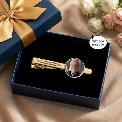 This custom engraved tie clip is a meaningful way to honor the memory of a father during graduation.