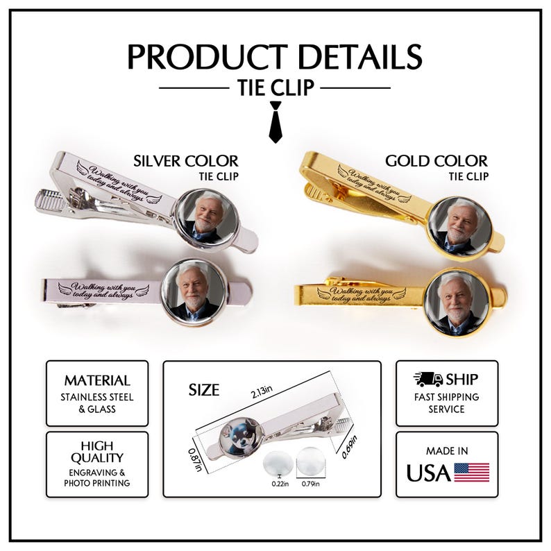 High-quality memorial tie bar, ideal for those seeking personalized sympathy gifts for loss of father.
