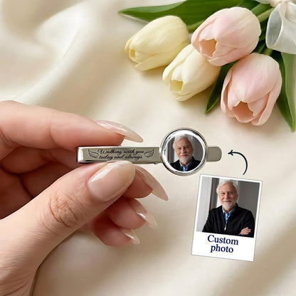 The perfect customized graduation gift, this memorial tie clip keeps loved ones close to the heart.