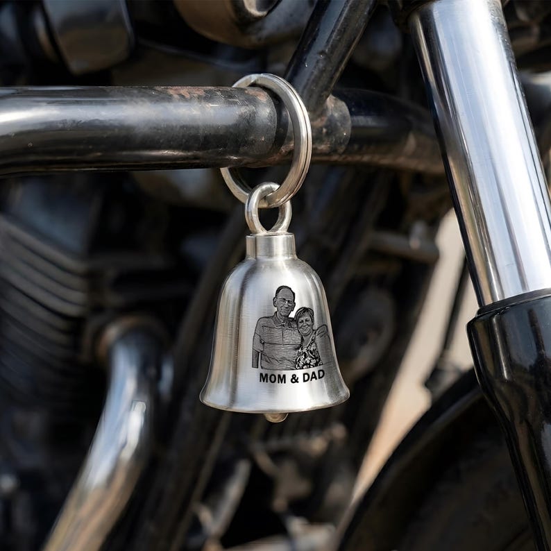 Memorial biker bell and angel bell in premium metal, serving as a meaningful guardian angel for motorcycle enthusiasts.