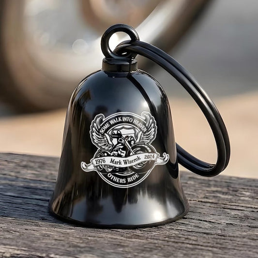 Personalized memorial motorcycle guardian bell, a unique custom guardian bell and sympathy gift for loss.