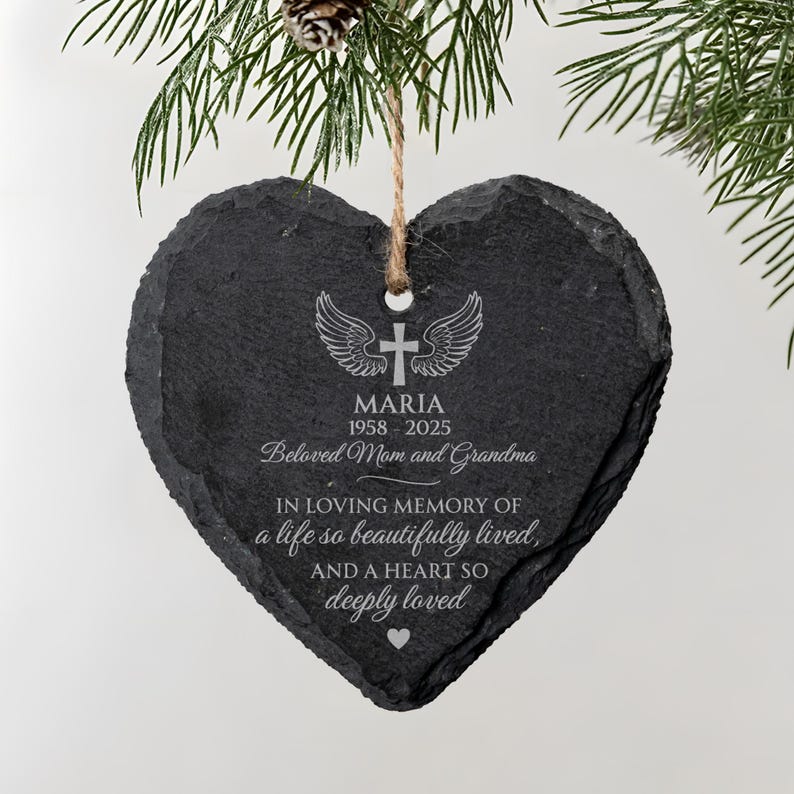 A beautiful personalized gift for a grieving mother, the Personalized Memorial Heart Glass Ornament for Mom is a lasting keepsake.