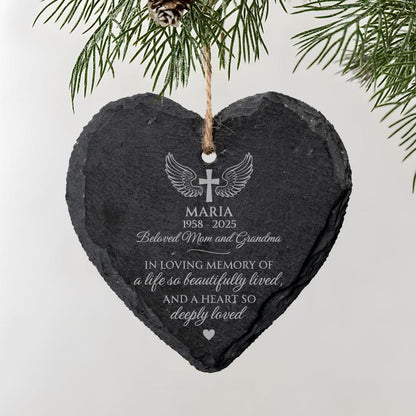 A beautiful personalized gift for a grieving mother, the Personalized Memorial Heart Glass Ornament for Mom is a lasting keepsake.