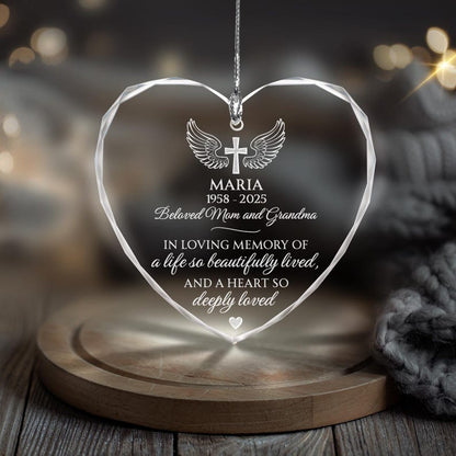This custom memorial ornament, a Personalized Memorial Heart Glass Ornament for Mom, is a heartfelt gift for loss of mother.