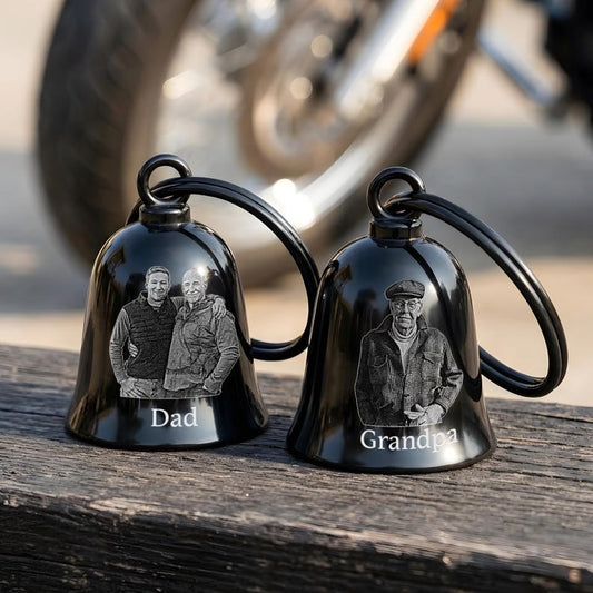 Personalized Memorial Photo Guardian Bell, a high-quality and protective custom motorcycle bell for dad.