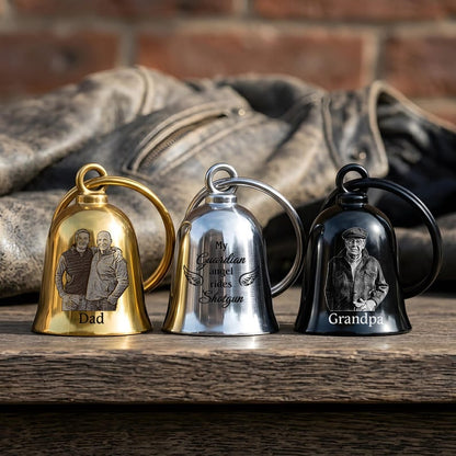 This custom guardian bell features a cherished memorial photo, making it a unique Father's Day gift.