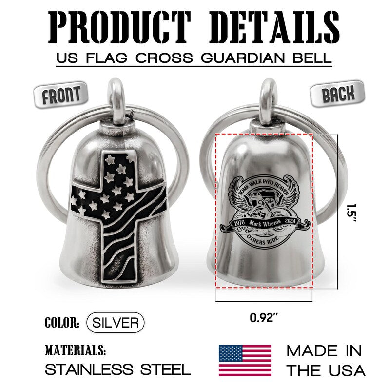 Dad guardian bell with custom engraving, making a thoughtful biker memorial gift for a motorcycle dad.