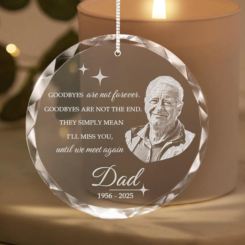 This glass heart ornament, a Personalized Memory Heart Glass Ornament with Photo, is a custom memorial ornament with a picture.