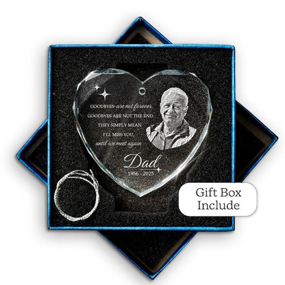 An engraved Christmas ornament, the Personalized Memory Heart Glass Ornament with Photo is a beautiful remembrance gift.
