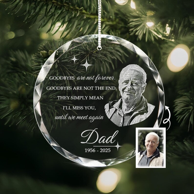 This custom photo memorial ornament, a Personalized Memory Heart Glass Ornament, is a lasting sympathy gift for loss of father.