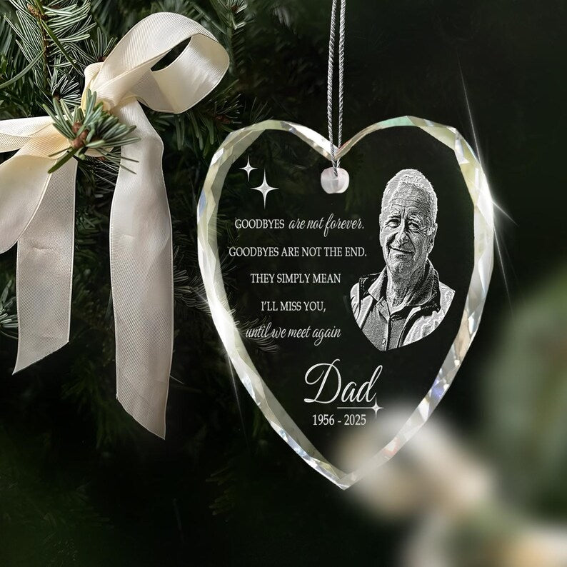 An elegant engraved Christmas ornament, the Personalized Memory Heart Glass Ornament with Photo serves as a beautiful memorial.