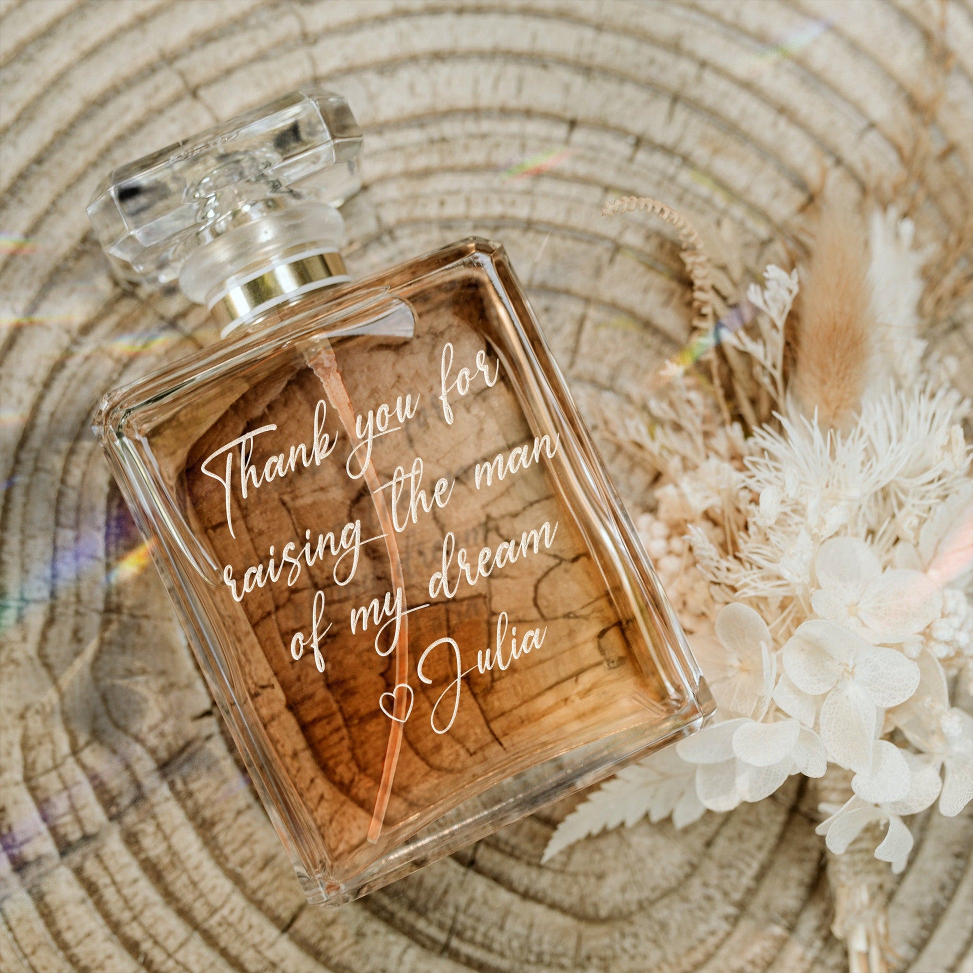 Unique Personalized Message Glass Perfume Bottle ideal as mother daughter wedding gifts and personalized heirloom  