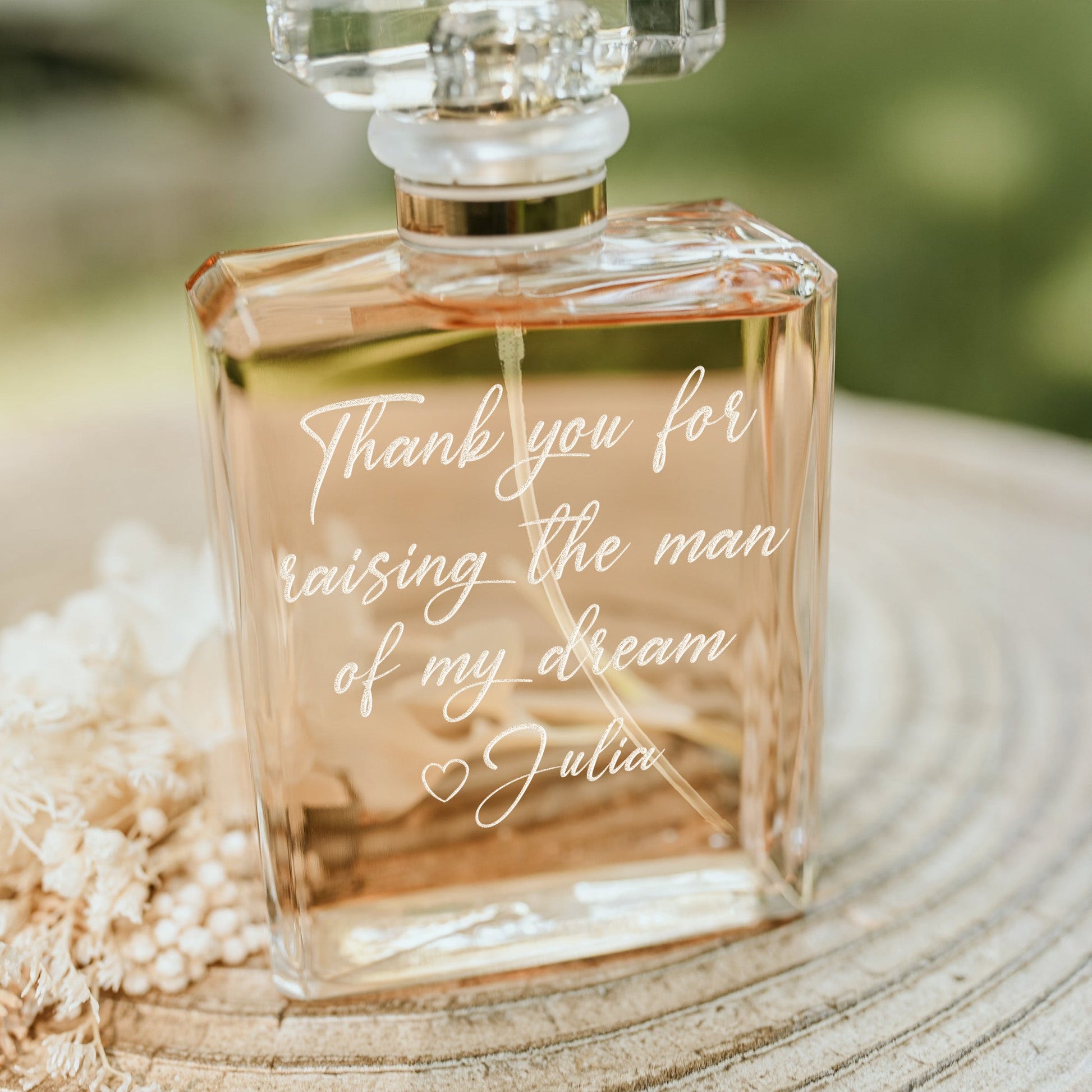 Beautiful Personalized Message Glass Perfume Bottle suitable for mother of the groom gifts and mother of the bride gifts  