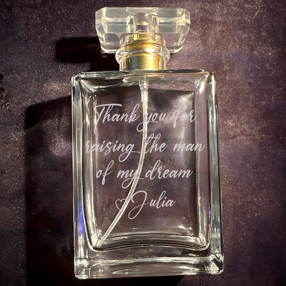 Meaningful Personalized Message Glass Perfume Bottle presented as lasting mother daughter wedding gifts and bridal keepsake  