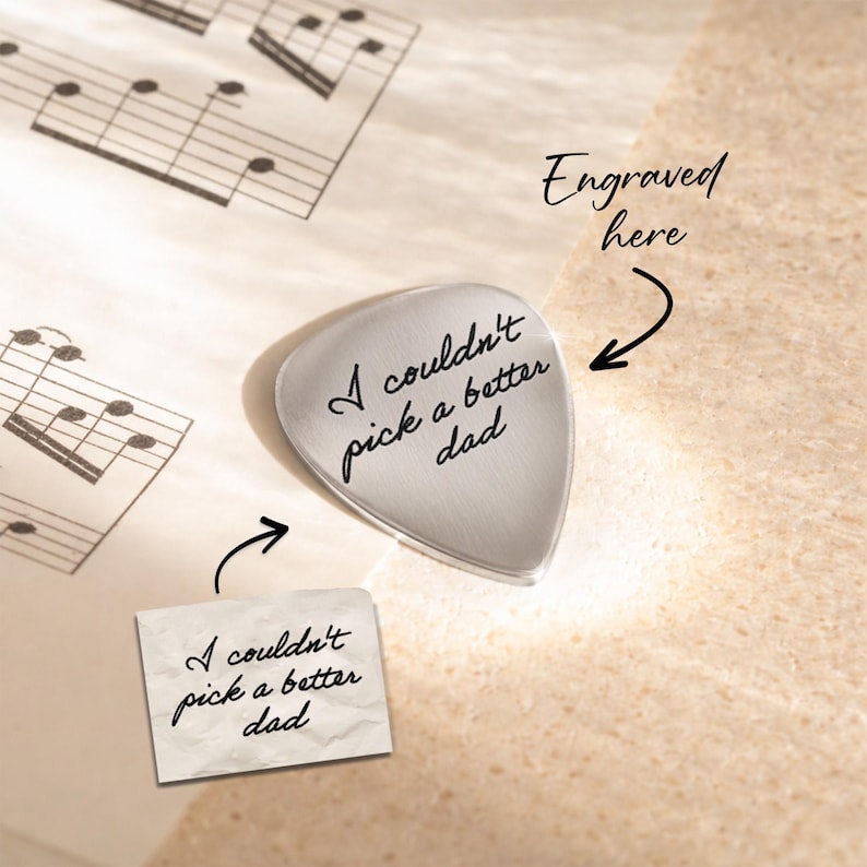 Personalized Message Guitar Pick for Dad, a custom engraved plectrum for music fathers.