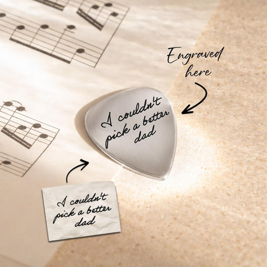 Personalized Message Guitar Pick for Dad, a custom engraved plectrum for music fathers.