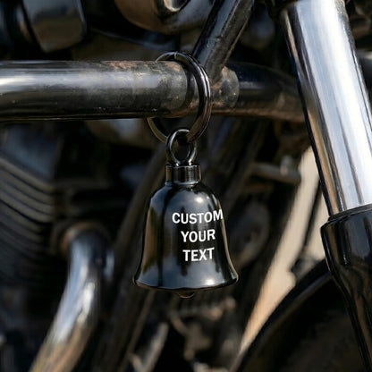 Custom motorcycle bells engraved with a protective message, a thoughtful personalized motorcycle gift.