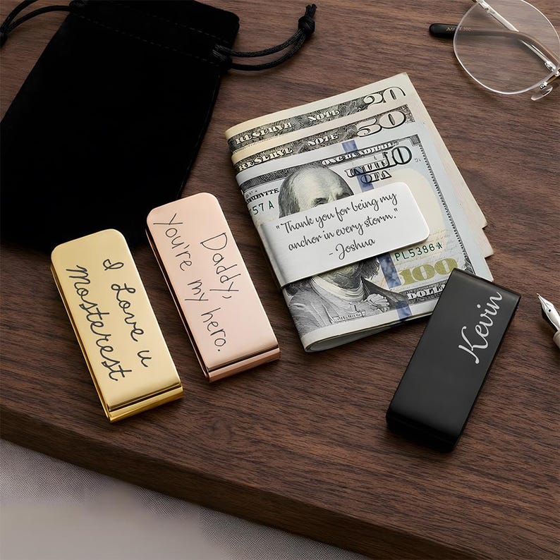 Best gift for husband who has everything, featuring a personalized message design on a durable custom money clip.