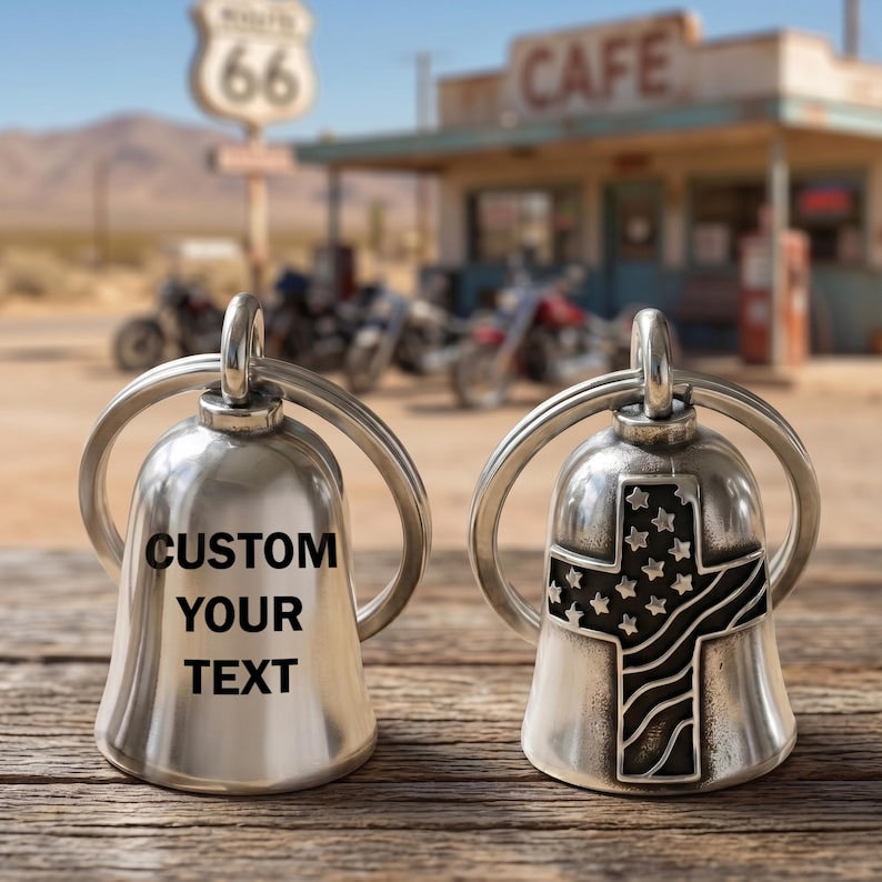 Personalized message USA flag cross guardian bell, a unique custom guardian bell and engraved gift for dad.
