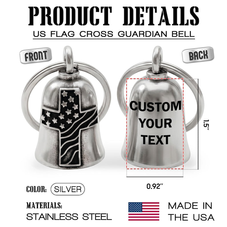 Dad guardian bell engraved with a custom message and "Ride Safe Daddy", the perfect gift for a motorcycle dad.