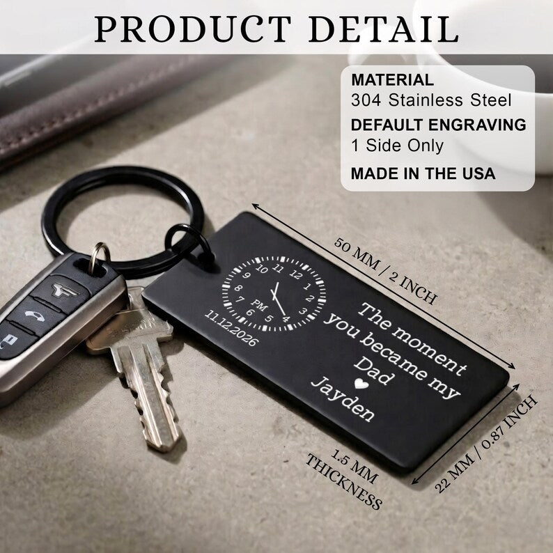 Engraved keychains for him featuring a newborn footprint keepsake, an ideal first time dad gift for Father's Day 2026.