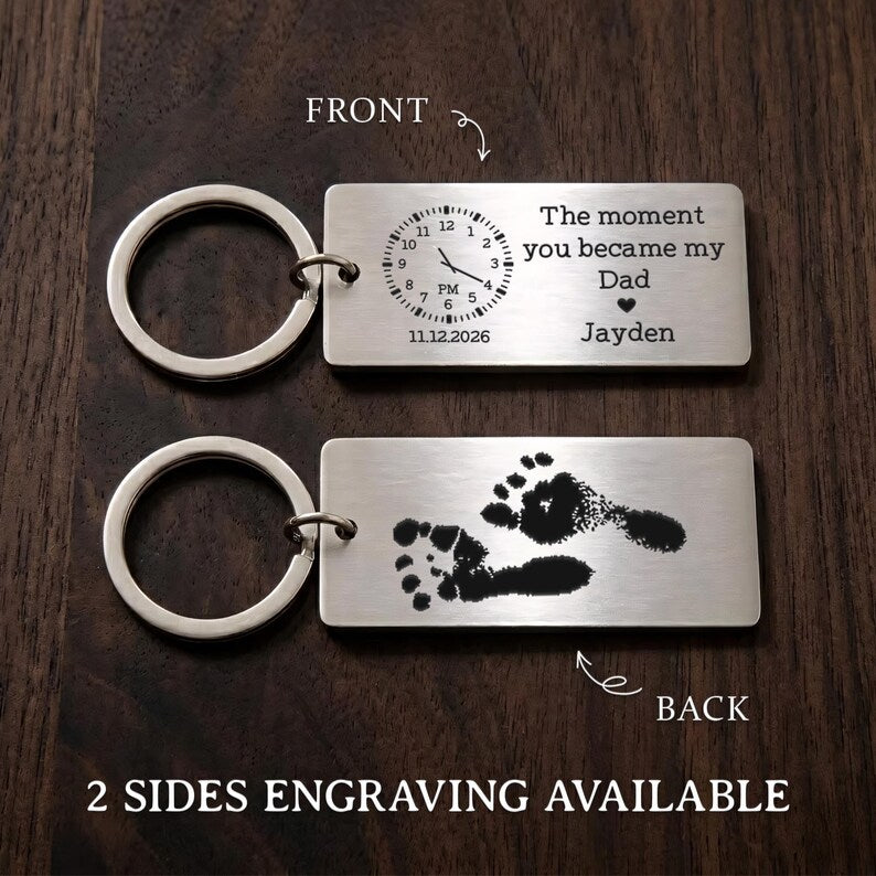 Personalized engraved keychains and custom keychains for Father's Day, a meaningful gift for expecting dads.