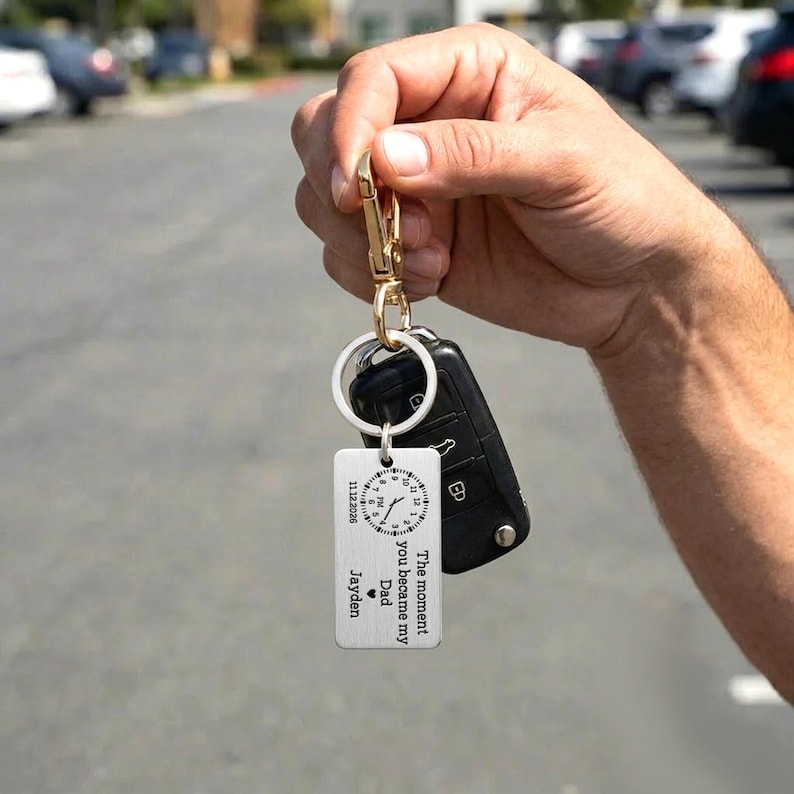 Engraved key ring and laser engraved keychain, making it the best engraved gift for dad from the new baby in 2026.