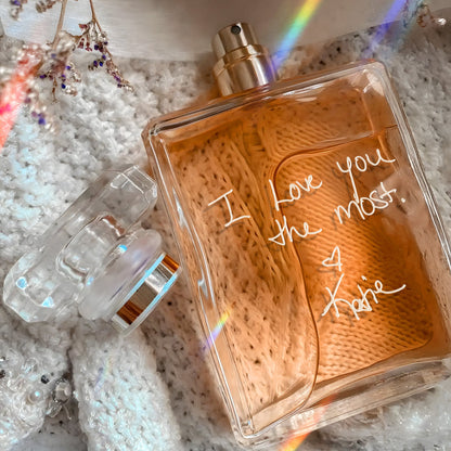 Unique Personalized Mom Glass Perfume Bottle with Handwriting created for timeless mother of the groom gifts  