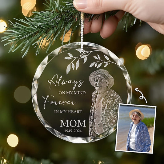 Personalized Mom Memorial Glass Ornament as a custom christmas ornament for heartfelt memories  