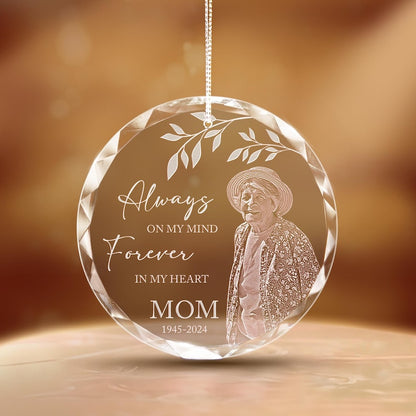 Memorial remembrance gifts including a Personalized Mom Memorial Glass Ornament for mom  