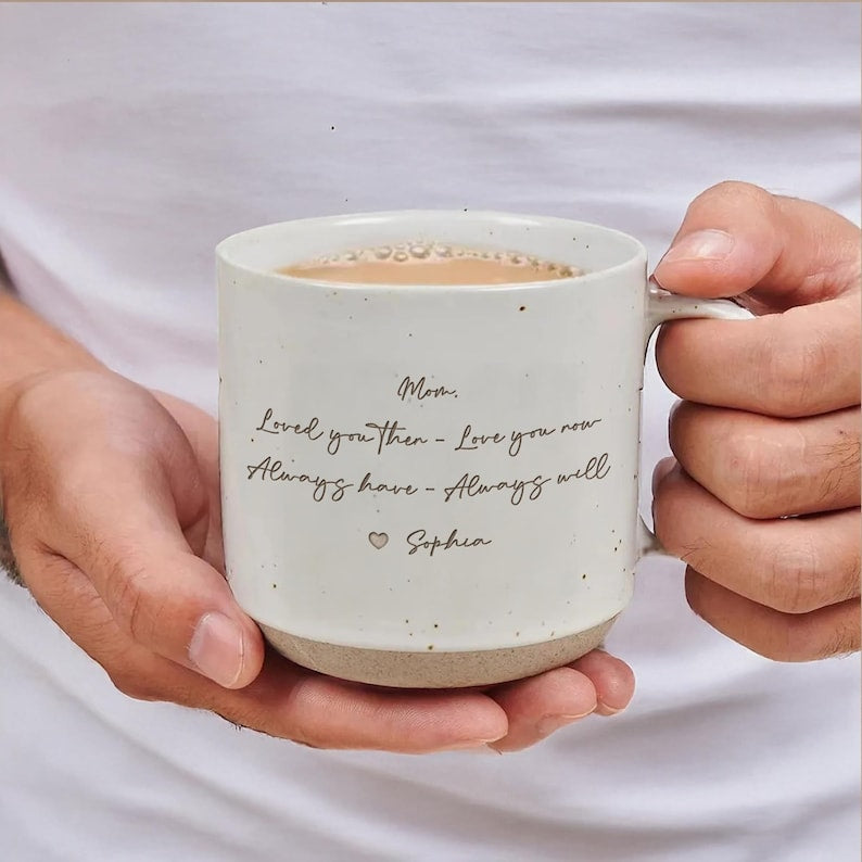 The ideal Mother's Day gift: a unique Personalized Mom Pottery Mug with a custom Message.