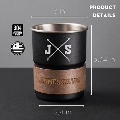 Engraved camping mugs featuring a custom dad monogram, an ideal Father's Day mug from the family.