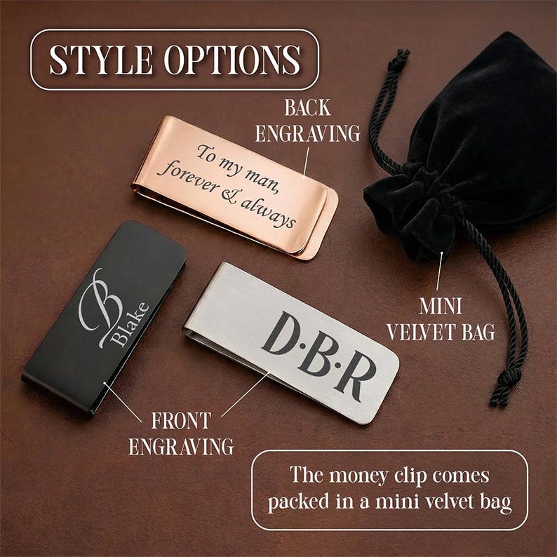 Father's Day money clip featuring a custom monogram design, a great personalized gift for dad for Father's Day 2026.