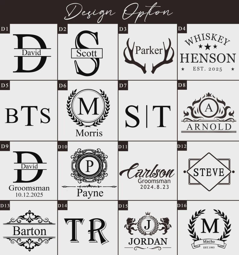 This custom whiskey glasses set, a Personalized Monogram Whiskey Set, is perfect as personalized whiskey glasses with box.