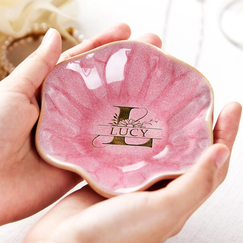 Thoughtful Mother's Day ring dish from daughter, celebrating mom with a custom monogram design.