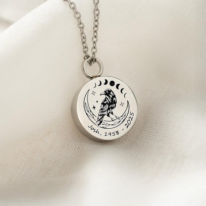 A high-quality personalized cremation necklace featuring moon phases, ideal for those seeking grief gifts.