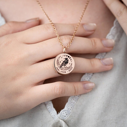 Customized memorial necklace in memory of a loved one, this lunar cycle necklace is a touching mourning gift.