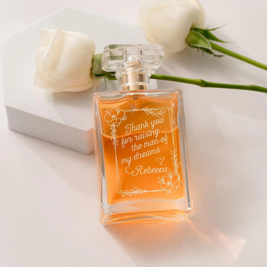Personalized Mother of Groom Glass Perfume Bottle designed as elegant engraved perfume bottle and wedding keepsake  