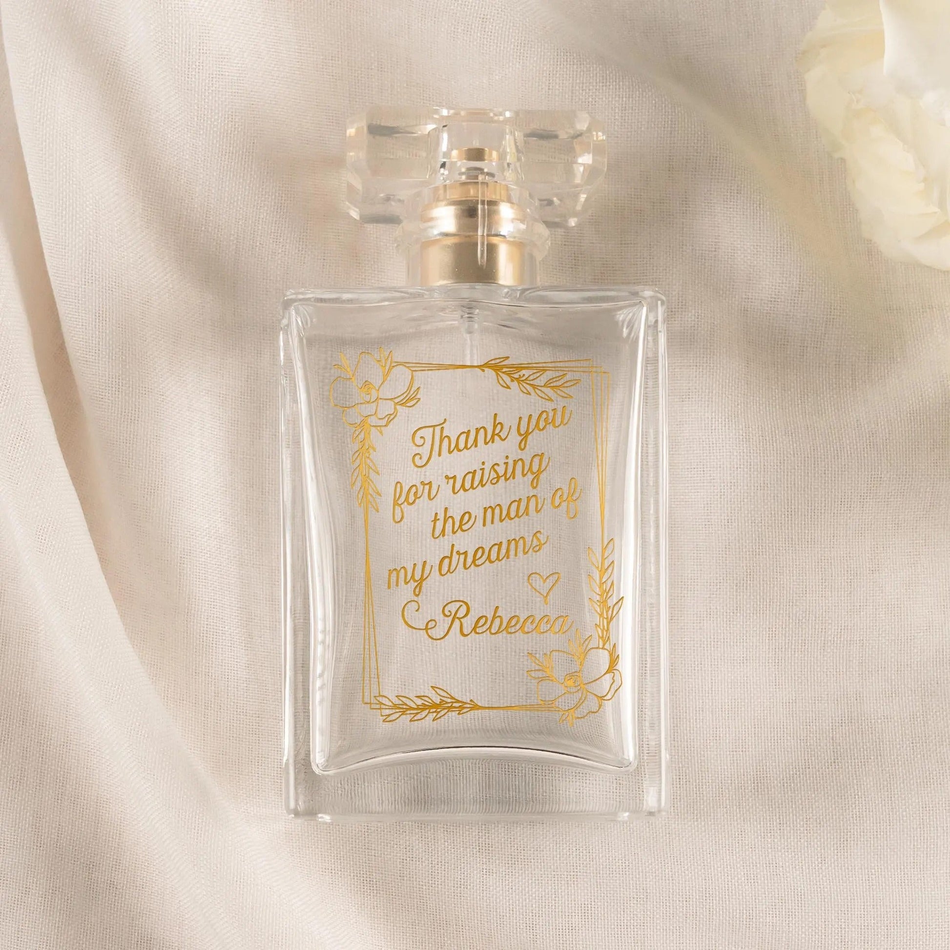 Meaningful Personalized Mother of Groom Glass Perfume Bottle created as lasting wedding gift for mom and mother of the groom gifts  