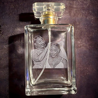 Meaningful Personalized Mother of the Bride Glass Perfume Bottle with Photo created as lasting mother daughter wedding gifts and heirloom  
