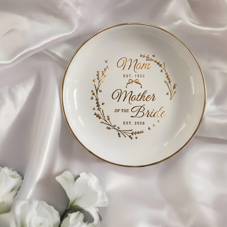 This custom ring dish is a beautiful wedding gift for mom, perfect for holding precious jewelry.