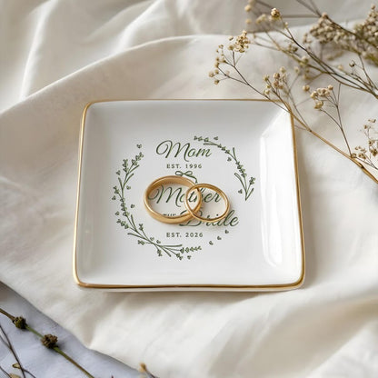 Durable personalized jewelry dish, providing a meaningful way for the Mother of the Bride to store rings.