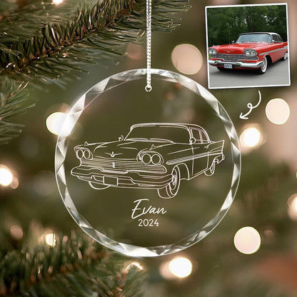 A Personalized New Car Glass Ornament, a unique new car ornament and perfect gift for new car owners.