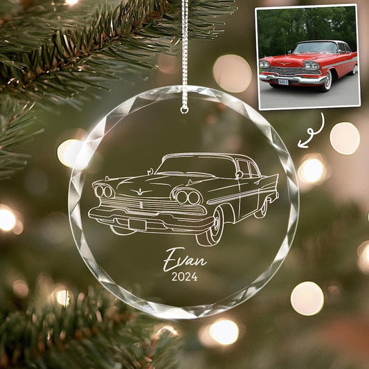 A Personalized New Car Glass Ornament, a unique new car ornament and perfect gift for new car owners.