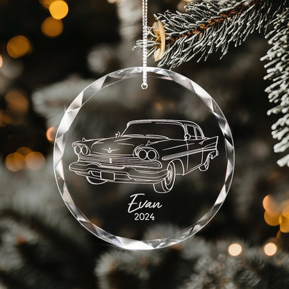 A custom Personalized New Car Glass Ornament, a unique first car ornament and thoughtful gift for new car owners.