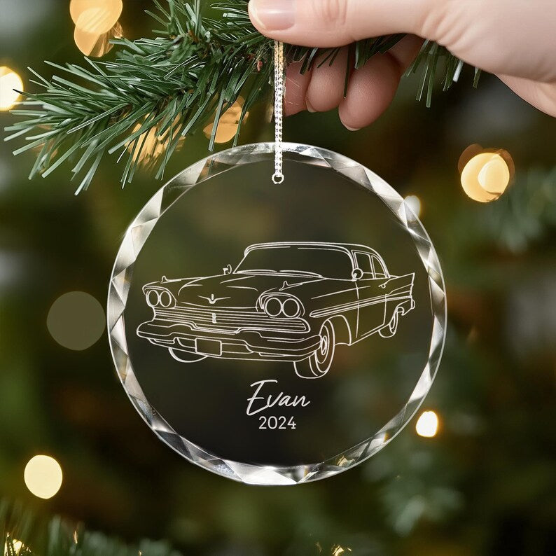 The ideal gift for new car owners, this Personalized New Car Glass Ornament is a custom new car ornament.
